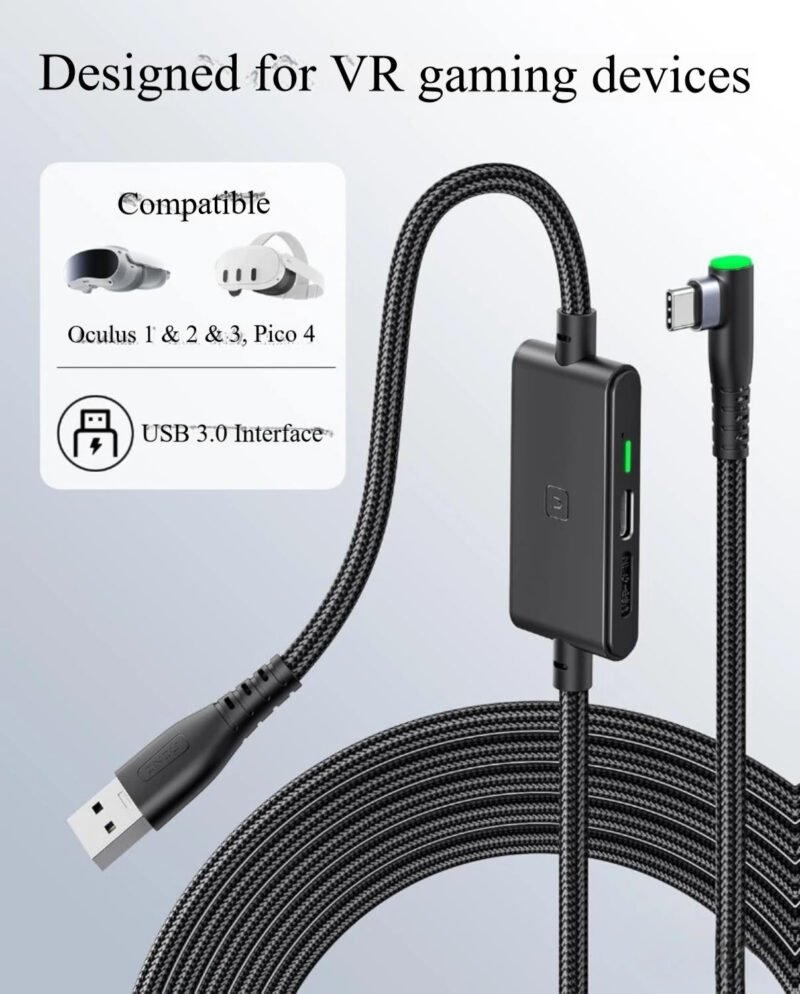 INIU Meta Quest Link Cable with charging port compatible Meta Quest 3/3S/2/Pro PICO4/Pro (2.5 Gbps, USB C, Fast charging) — изображение 3