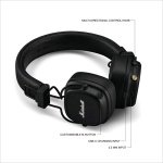 Marshall Major V Bluetooth Headphones, 100 Hours Playtime - Black