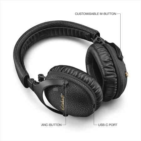 Marshall Monitor III ANC Active Noise Cancelling Bluetooth Headphones, 70 Hours Playtime - Black